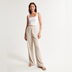 Abercrombie & Fitch Linen-Blend Pull-On Wide Leg Pants in Light Blue, Sz L Long